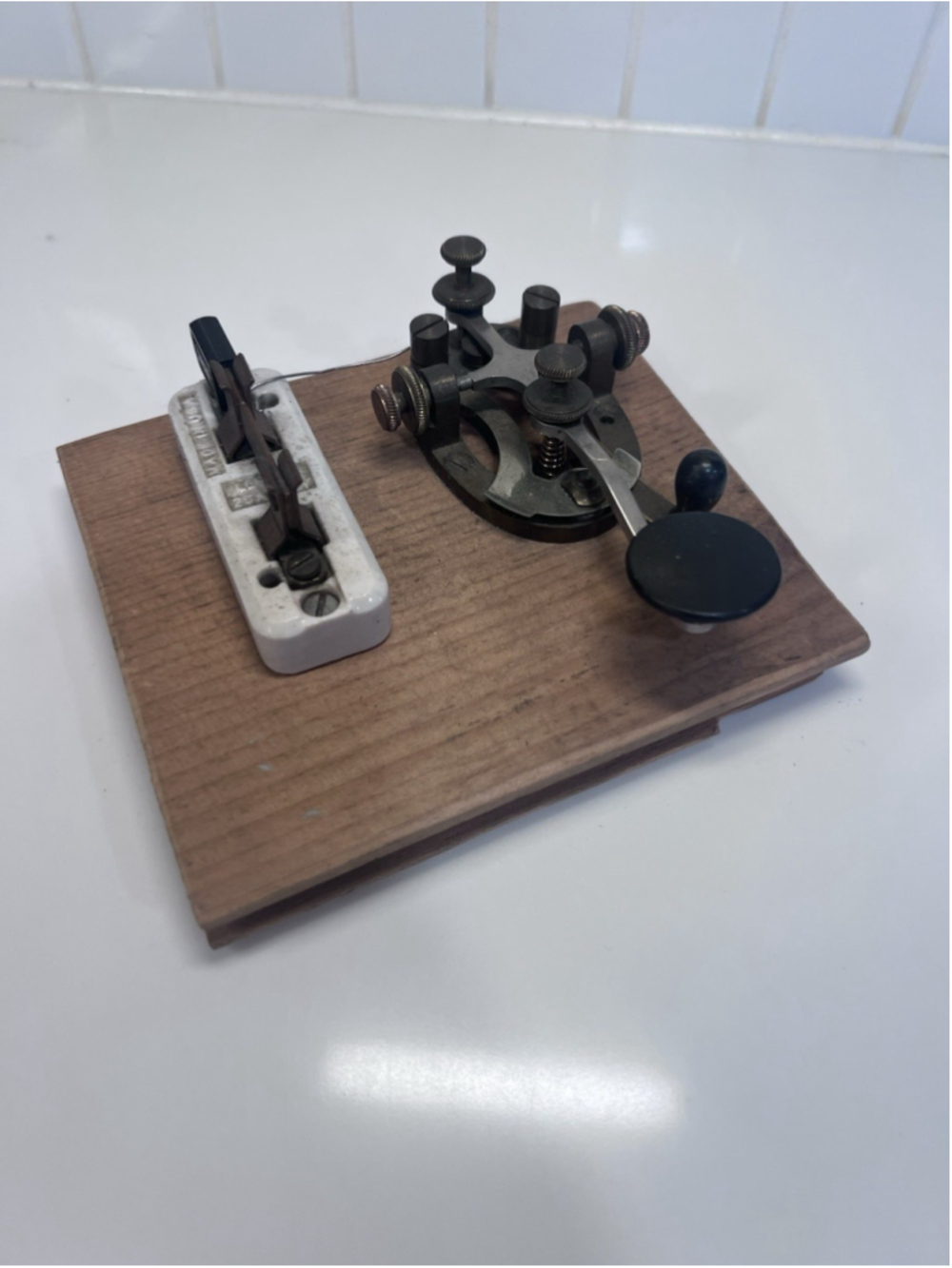 Vintage Western Electric Morse Code Telegraph Key Straight Key Porcelain Strip